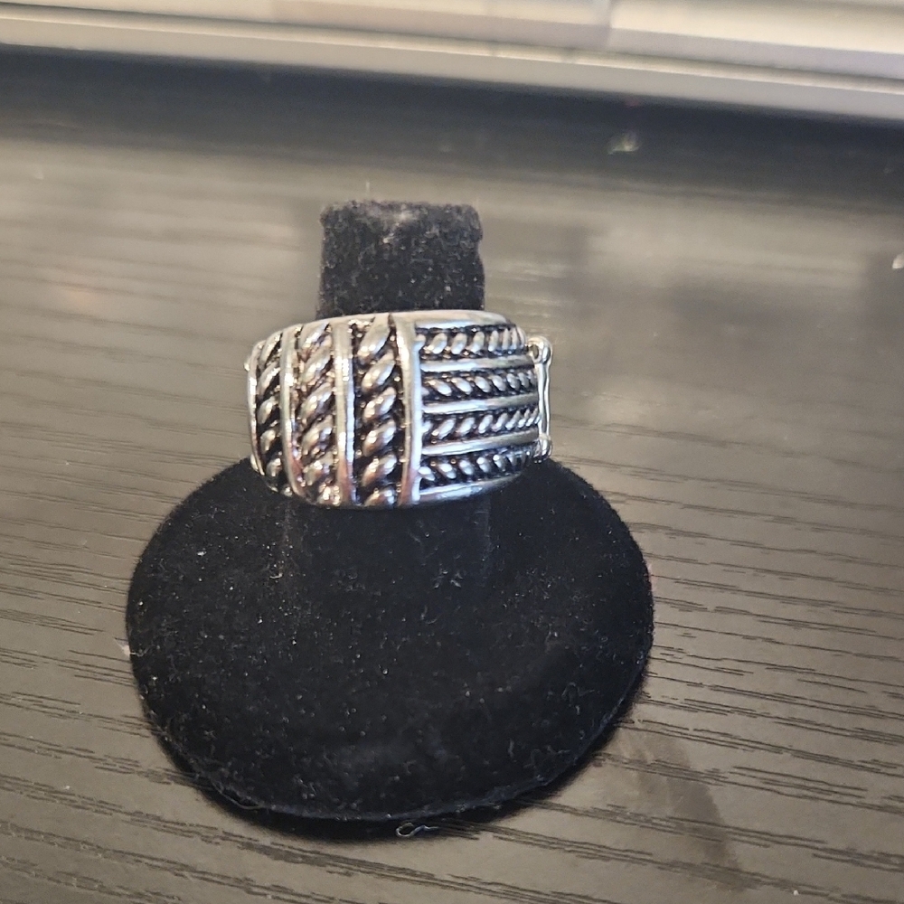 Silver and Black Textured Ring